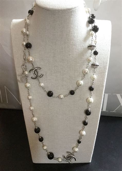 coco chanel black white pearl necklace|Chanel pearl necklace price list.